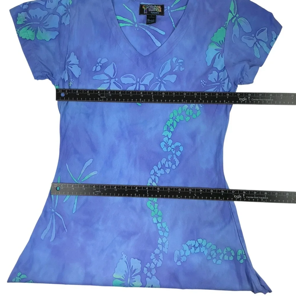 Tropical Tantrum Blue Hawaiian Floral Print Dress V Neck ShortSleeve Casual Mumu - Picture 10 of 16